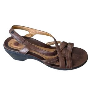 CLARKS Unstructured Leather Strappy Sandals Heel Brown Bronze 8